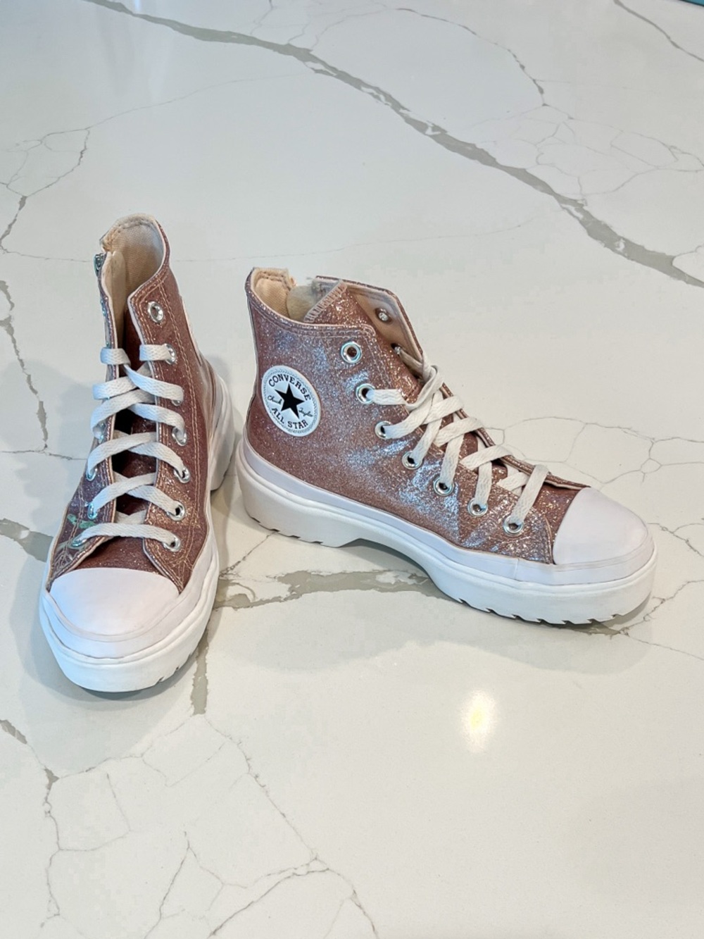 Converse Chuck Taylor All Star Pink Glitter Platform High Top Sneakers Girls 3.5